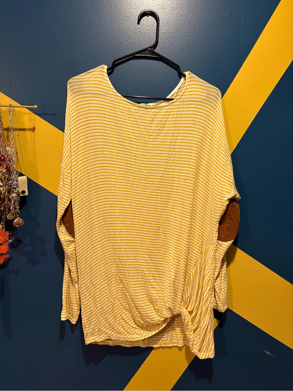 P.S. Kate Yellow & White Stripe Long Sleeve Twist Front Top NWOT